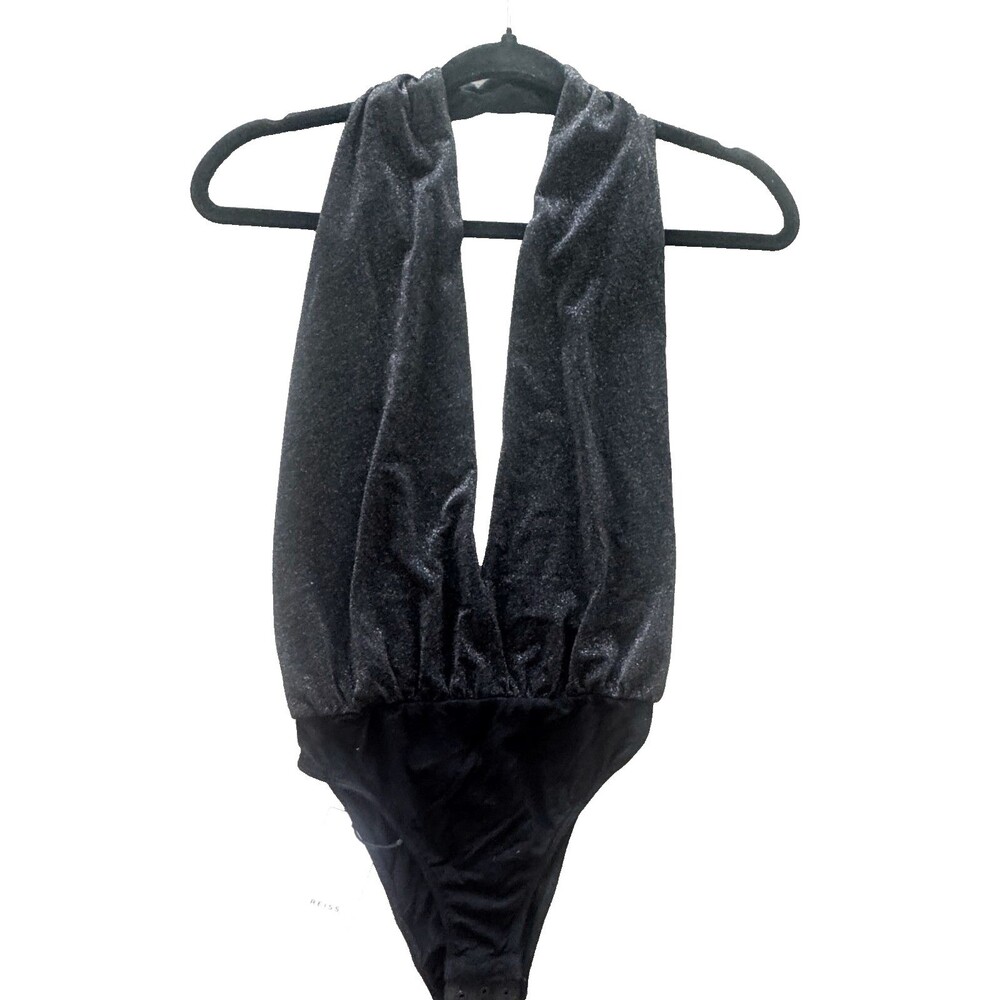 Reiss Cleona Metallic Halter Neck Bodysuit Black Lurex Shimmer NWT Size S